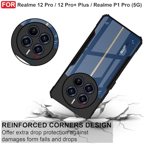 CEDO Realme 12 Pro/Realme 12 Pro+ Plus/Realme P1 Pro (5G) Back Case Cover | Camera Protection Shockproof | Acrylic Crystal Clear 360 Degree Protection | Transparent Eagle Back Case Cover (Black) - Image 3