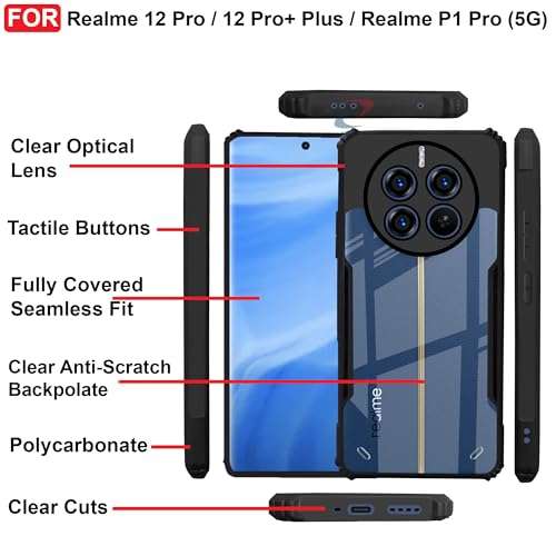 CEDO Realme 12 Pro/Realme 12 Pro+ Plus/Realme P1 Pro (5G) Back Case Cover | Camera Protection Shockproof | Acrylic Crystal Clear 360 Degree Protection | Transparent Eagle Back Case Cover (Black) - Image 5