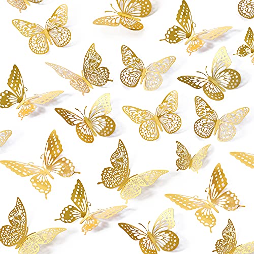 SAOROPEB 3D Butterfly Wall Decor  48 Pcs 4 Styles 3 Sizes Gold Butterfly Decorations for Birthday  Party Celebrations Removable Stickers