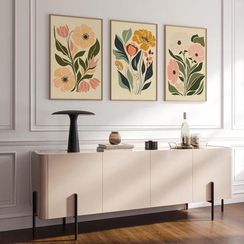 Tanmart Boho Flower Wall Art Decor Abstract Floral Canvas Wall Art Pictuers Botanical Wall Art Minimalist Plant Prints Boho Floral Poster Vintage Artwork for Living Room Bedroom 16x24 Inch Unframed Set of 3 - Image 5