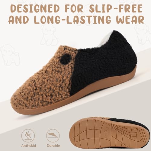 ERGOfoot Orthopedic Slippers with Arch Support for Women and Men – Fuzzy House Shoes for Plantar Fasciitis Relief, Closed Back, Soft Plush Sherpa Fleece Lining Moccasin/Brown W11/M10 - Image 5