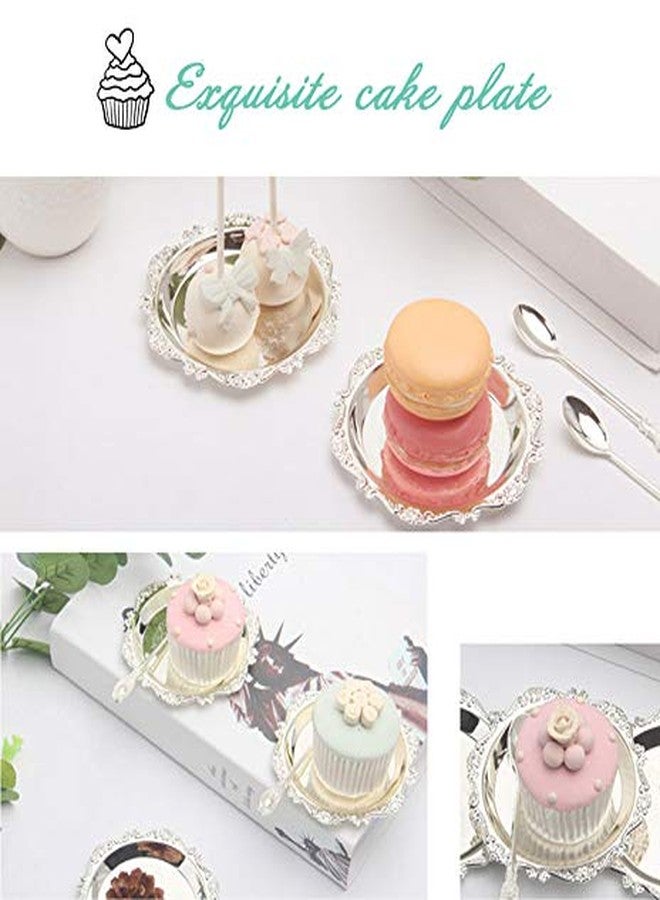 QTKJ Round Galvanized Metal Pattern Plates, Set of 7 Pieces Mini Cake Plates Metal Wedding Birthday Party Dish Cupcake plates(Silver) - Image 4