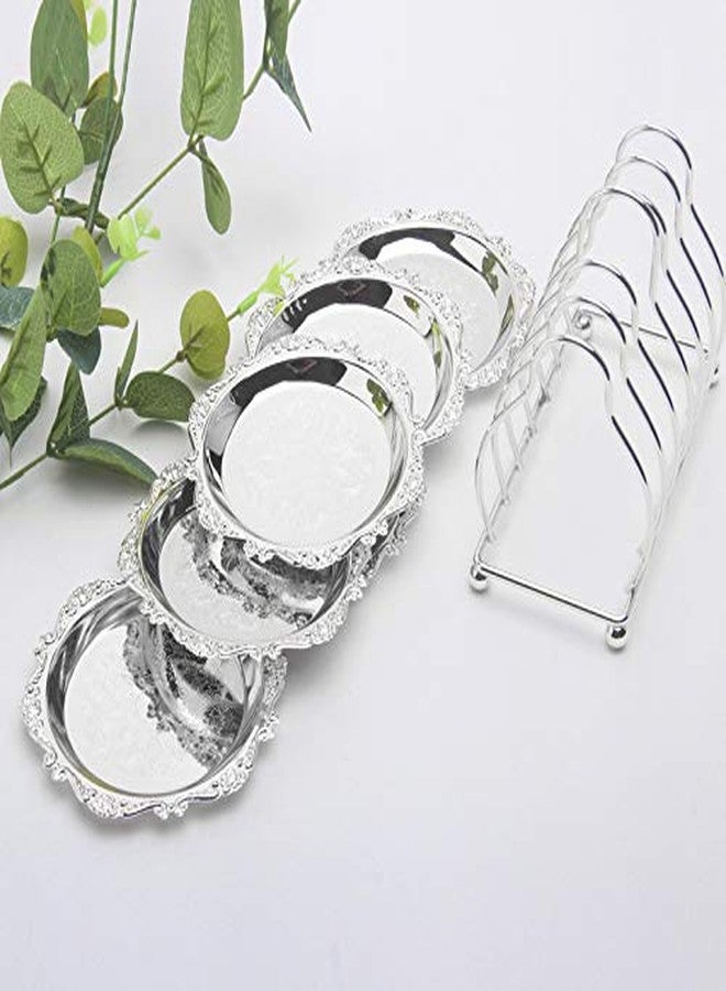 QTKJ Round Galvanized Metal Pattern Plates, Set of 7 Pieces Mini Cake Plates Metal Wedding Birthday Party Dish Cupcake plates(Silver) - Image 3