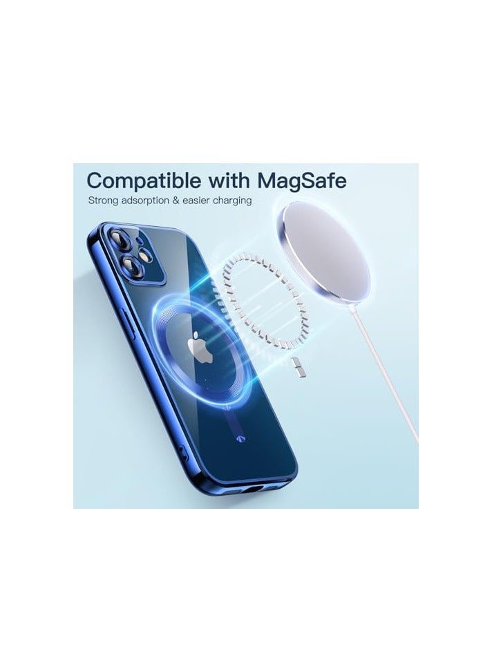 جي تيك حافظة JETech ناعمة وشفافة لهاتف iPhone 12 مقاس 6.1 بوصة، حماية كاملة لعدسة الكاميرا، متوافقة مع الشحن اللاسلكي MagSafe، غطاء هاتف TPU مطلي بالكهرباء مقاوم للصدمات (أزرق داكن) - Image 3