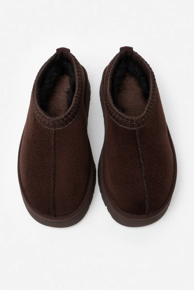 نيشانتاشي شوز Sweet Brown Suede Fur Flat Sole Sabo Home Slippers