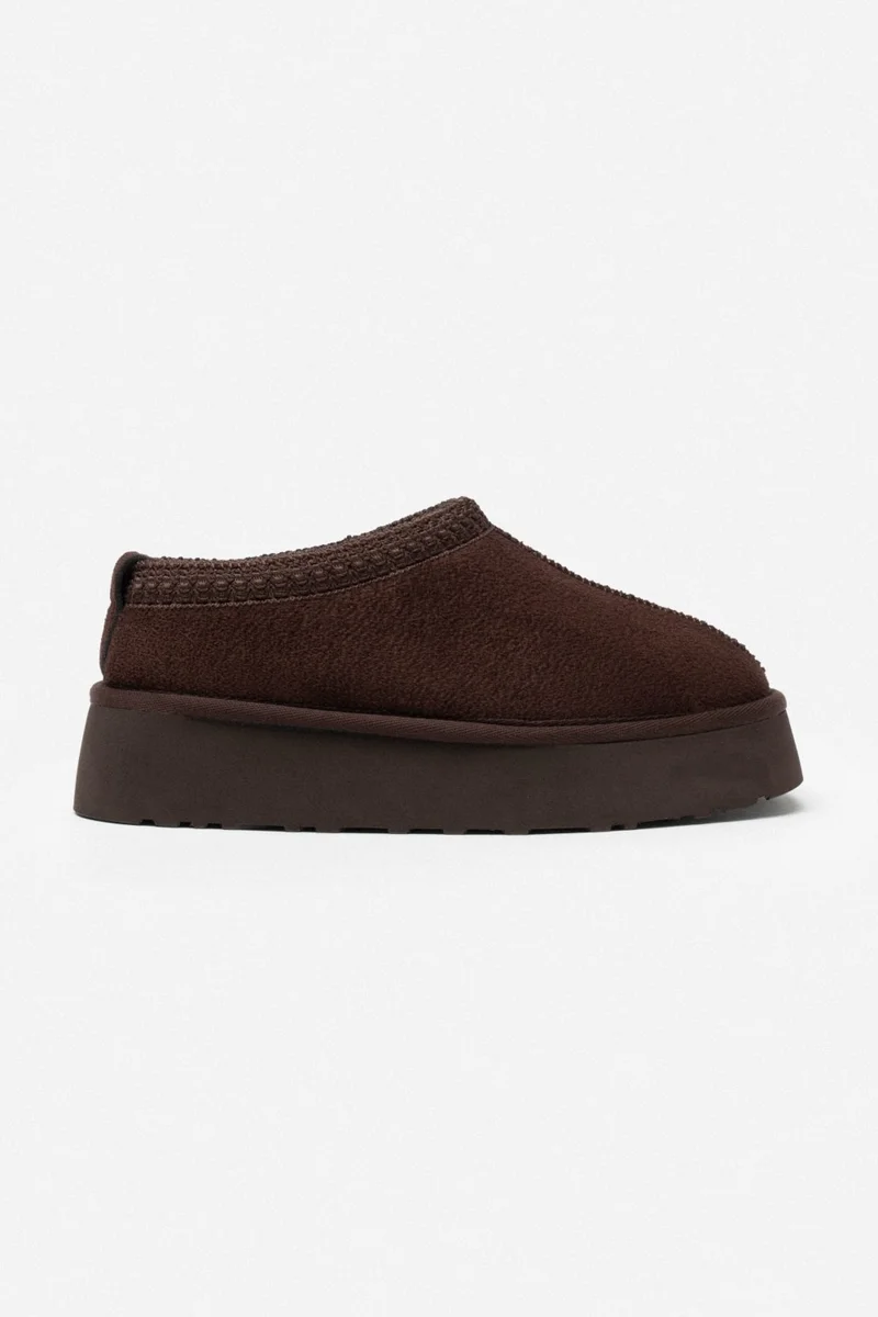 نيشانتاشي شوز Sweet Brown Suede Fur Flat Sole Sabo Home Slippers