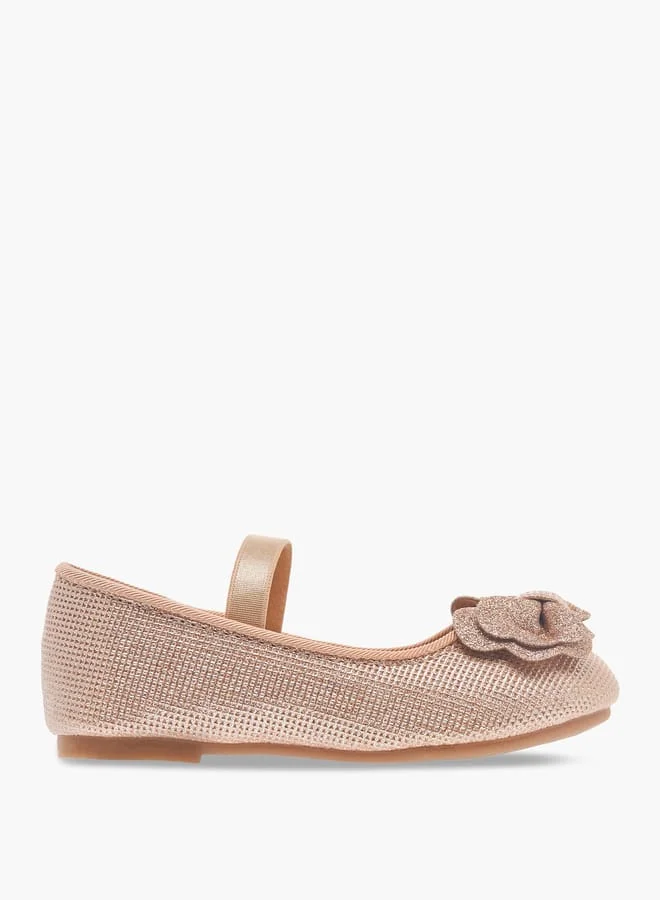 Girls Bow Accent Ballerina Shoes with Elastic Strap Detail