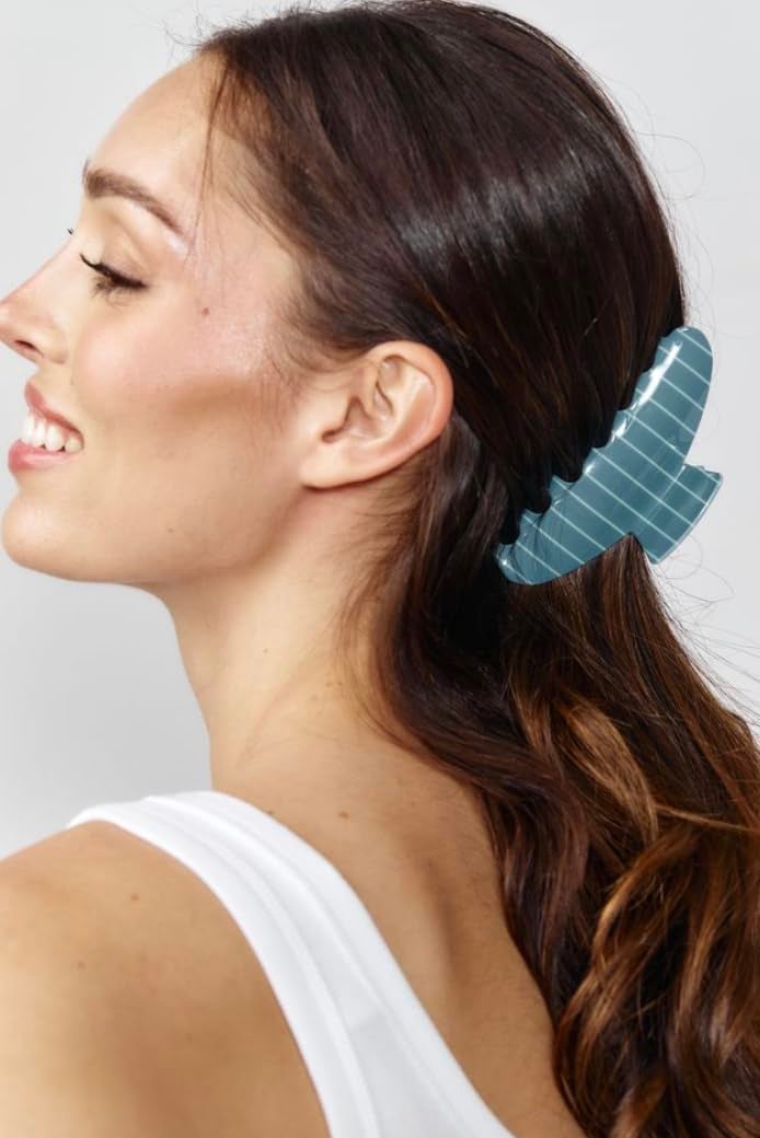 Almere Hair Claw Clip, Striped and Camo Pattern, Women's Hair Accessories for Thick or Thin Hair, 4 inch No-Slip (Blue Thin Stripe) - Image 2