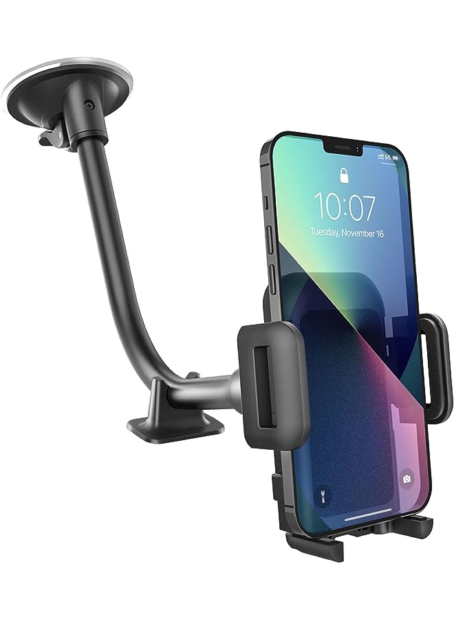GVTECH Car Phone Holder, Universal Windscreen Car Mount Grip Flexible Long Arm Windshield Car Cradle with Extra Dashboard Base for iPhone 14 13 12 11 Pro Max Xs X 8 7, Galaxy S20/S10 Note LG - Image 1