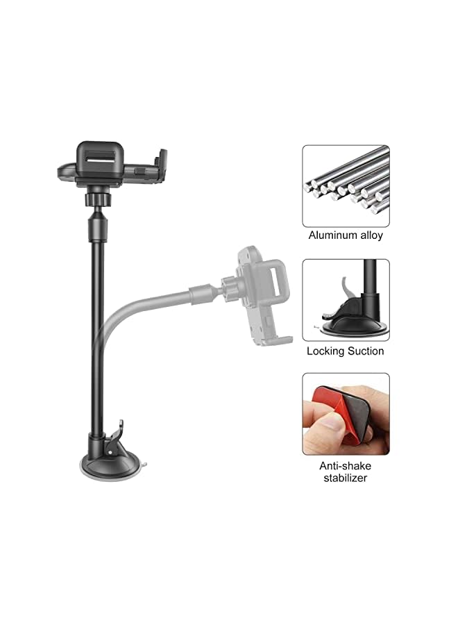 GVTECH Car Phone Holder, Universal Windscreen Car Mount Grip Flexible Long Arm Windshield Car Cradle with Extra Dashboard Base for iPhone 14 13 12 11 Pro Max Xs X 8 7, Galaxy S20/S10 Note LG - Image 4
