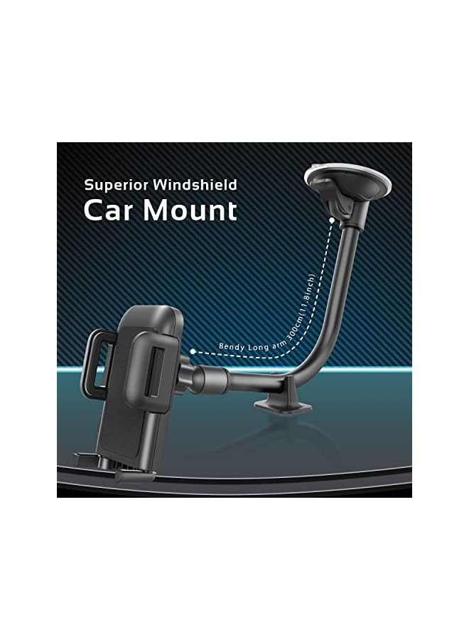 GVTECH Car Phone Holder, Universal Windscreen Car Mount Grip Flexible Long Arm Windshield Car Cradle with Extra Dashboard Base for iPhone 14 13 12 11 Pro Max Xs X 8 7, Galaxy S20/S10 Note LG - Image 5