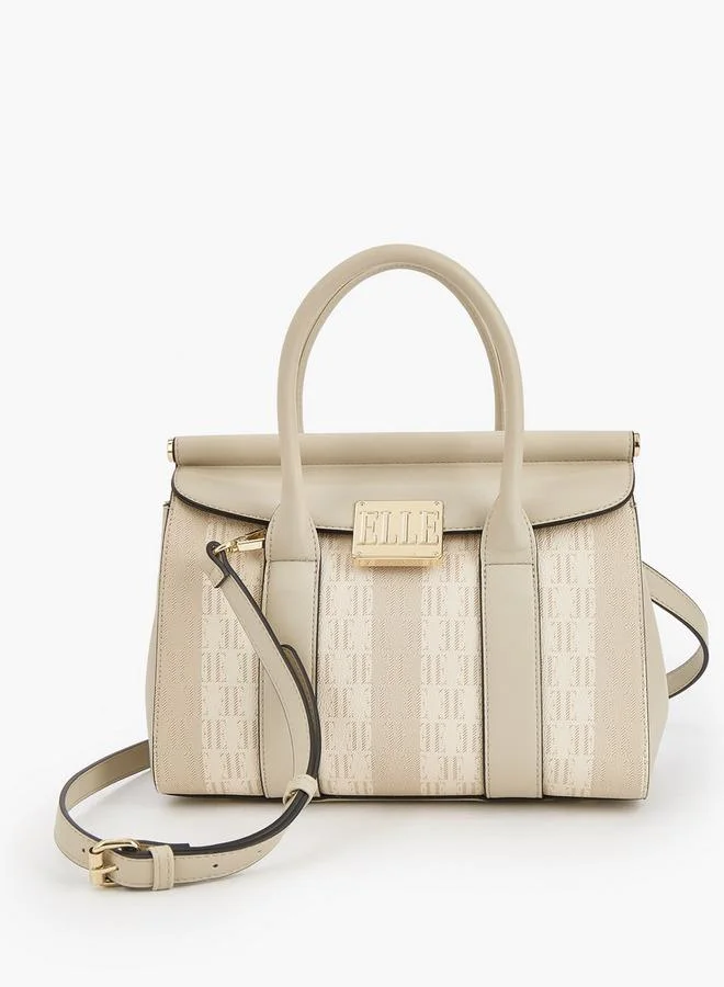 ايل Monogram Print Tote Bag with Detachable Strap