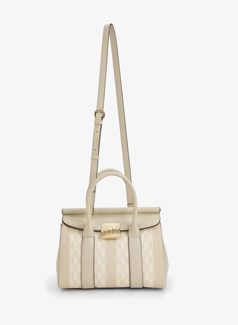ELLE Beige Monogram Print Tote Bag with Detachable Strap for Women | Best Price UAE
