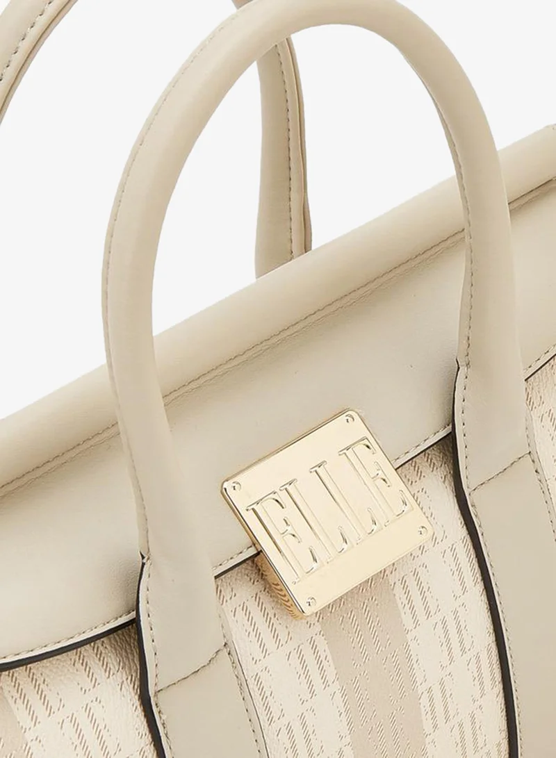 ELLE Beige Monogram Print Tote Bag with Detachable Strap for Women | Best Price UAE