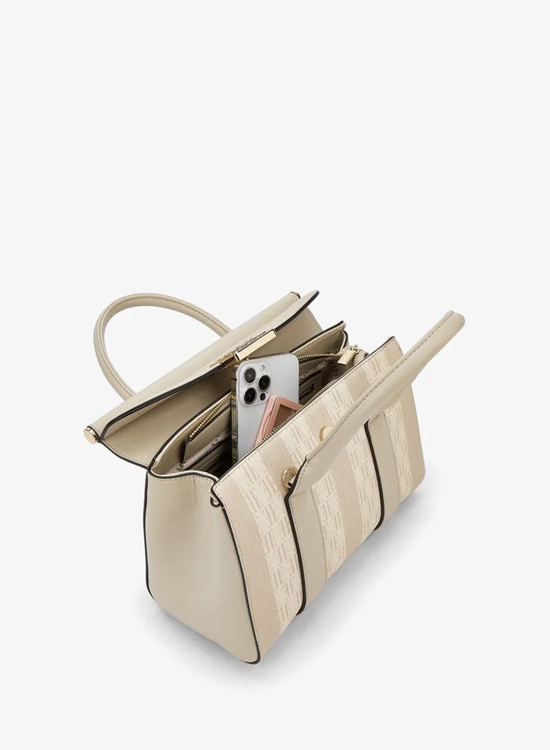 ELLE Beige Monogram Print Tote Bag with Detachable Strap for Women | Best Price UAE