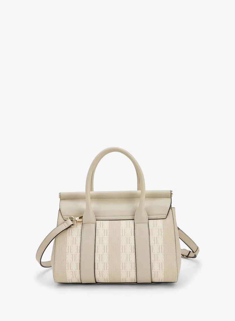 ELLE Beige Monogram Print Tote Bag with Detachable Strap for Women | Best Price UAE