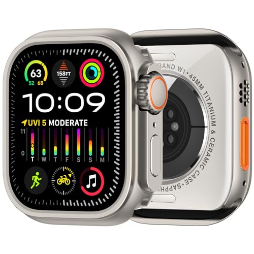 amBand 3 in 1 Metal Case Compatible with Apple Watch Series 9/8/7 45mm, W1 Rugged Bumper Protector [Turning into Ultra 3/2/1 Upgrade] with Watch Crown + Back Cover, Natural Titanium - Image 1