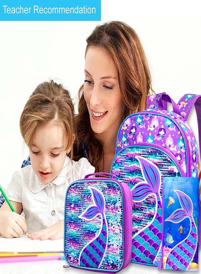 GXTVO 3PCS Mermaid Backpack for Girls, 16" Sequin Prechool Elementary Bookbag and Lunch Box - Image 5