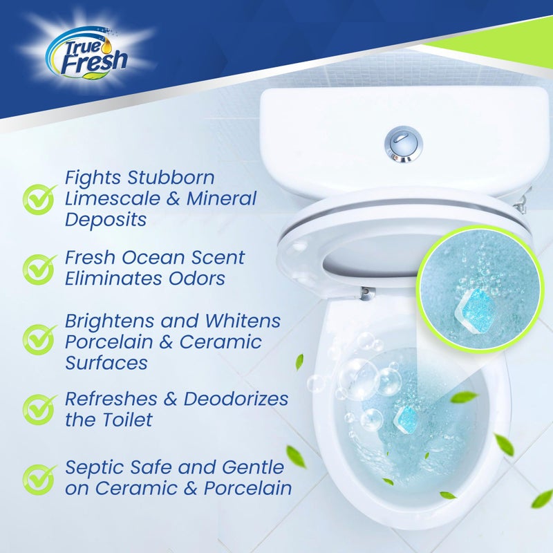 True Fresh Toilet Bowl Cleaner Tablets 26 Pack - Deodorizer & Septic Safe - Deep Cleaning, Odor Eliminator, Stain Remover for Long-Lasting Freshness - Fresh Ocean Scent - Image 2