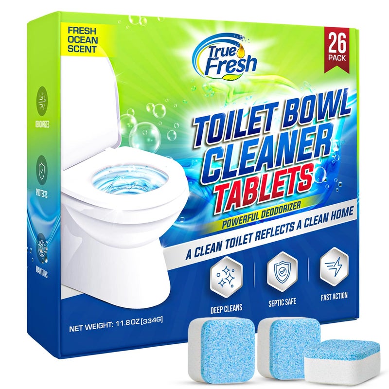 True Fresh Toilet Bowl Cleaner Tablets 26 Pack - Deodorizer & Septic Safe - Deep Cleaning, Odor Eliminator, Stain Remover for Long-Lasting Freshness - Fresh Ocean Scent - Image 1