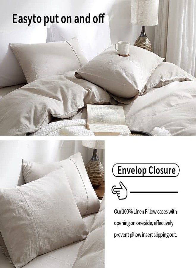 TUMEI King Size 100% Linen Pillowcase Set of 2 (90x50cm) - Washed Natural Linen, Solid Color, Natural Linen, Soft and Breathable, King - Image 3