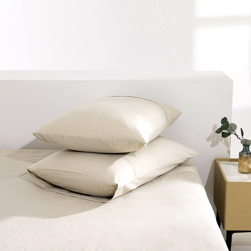 TUMEI King Size 100% Linen Pillowcase Set of 2 (90x50cm) - Washed Natural Linen, Solid Color, Natural Linen, Soft and Breathable, King - Image 1