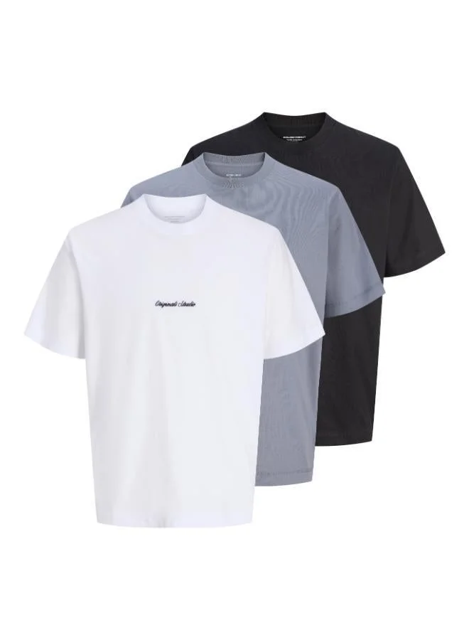 JACK & JONES 3 Pack Text Print Regular Fit T-Shirt