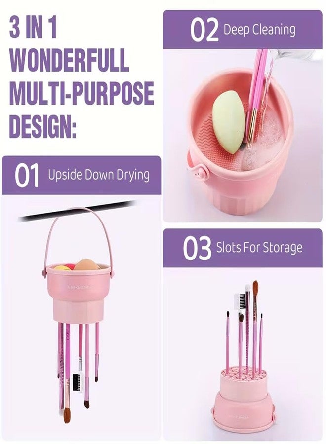 Evona 3 in 1 Makeup Brush Cleaning Bucket with Washing and Drying, Silicone Cosmetic Brush Cleaner Mat, Washing Tool for Brush, Sponge, Powder Puff Cleaning Tray - Image 4