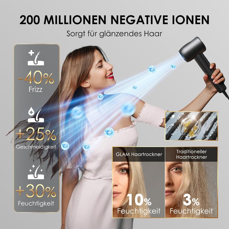 GLAM 1600 W LED Display Hair Dryer with 4 Temperature and 2 Wind Levels, Quick-Drying, Hair-Friendly, Anti-frizz, Quiet Professional Hair Dryer for Men and Women with Styling Nozzle - Image 4