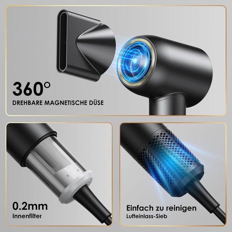 GLAM 1600 W LED Display Hair Dryer with 4 Temperature and 2 Wind Levels, Quick-Drying, Hair-Friendly, Anti-frizz, Quiet Professional Hair Dryer for Men and Women with Styling Nozzle - Image 5
