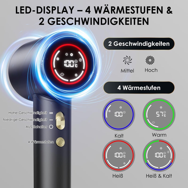 GLAM 1600 W LED Display Hair Dryer with 4 Temperature and 2 Wind Levels, Quick-Drying, Hair-Friendly, Anti-frizz, Quiet Professional Hair Dryer for Men and Women with Styling Nozzle - Image 2