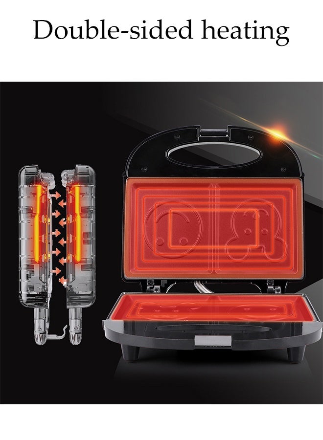 DUNISO Sandwich Maker，2 Slice Grill Maker，Personal Breakfast Bread Toaster， Non Stick，for Making Sandwiches, Bread Toast，Smiling Face Pattern，Black - Image 4
