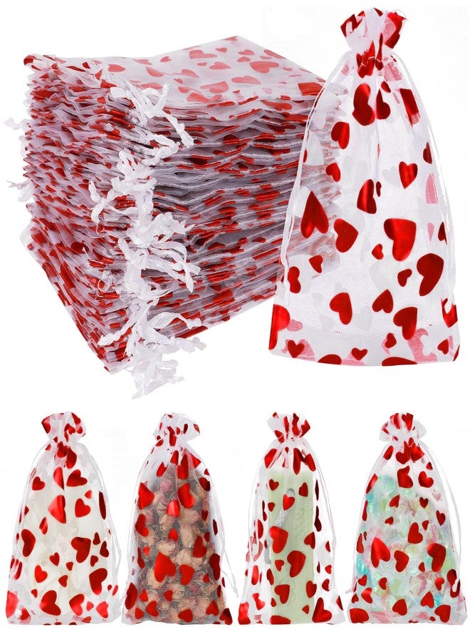 Tapleap Valentines Goodie Bags for Kids Classroom, Small Organza Mesh Drawstring Bags for Packaging Candy, For Wedding, Birthday, Bridal Showers, 50Pcs 4x6in(10x15cm) - Image 1