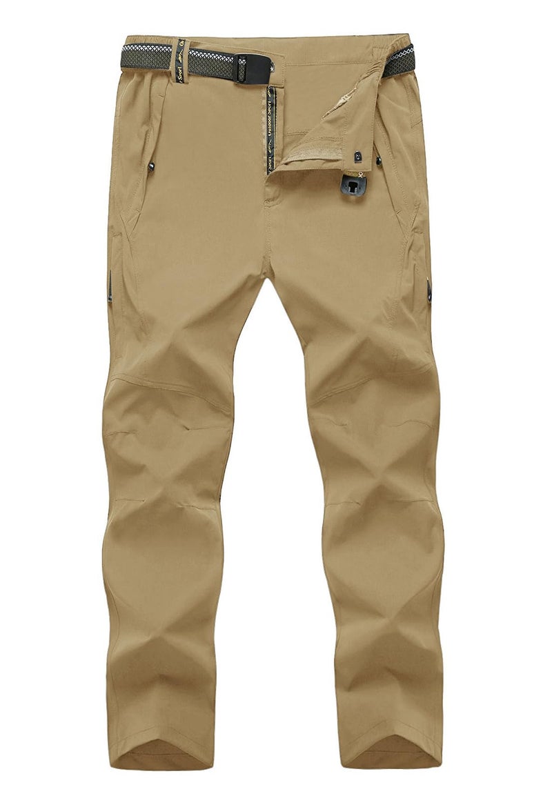 TBMPOY Mens Windproof Waterproof Athletic Pants for Outdoor Work Hiking Breathable Pants Thin Khaki M