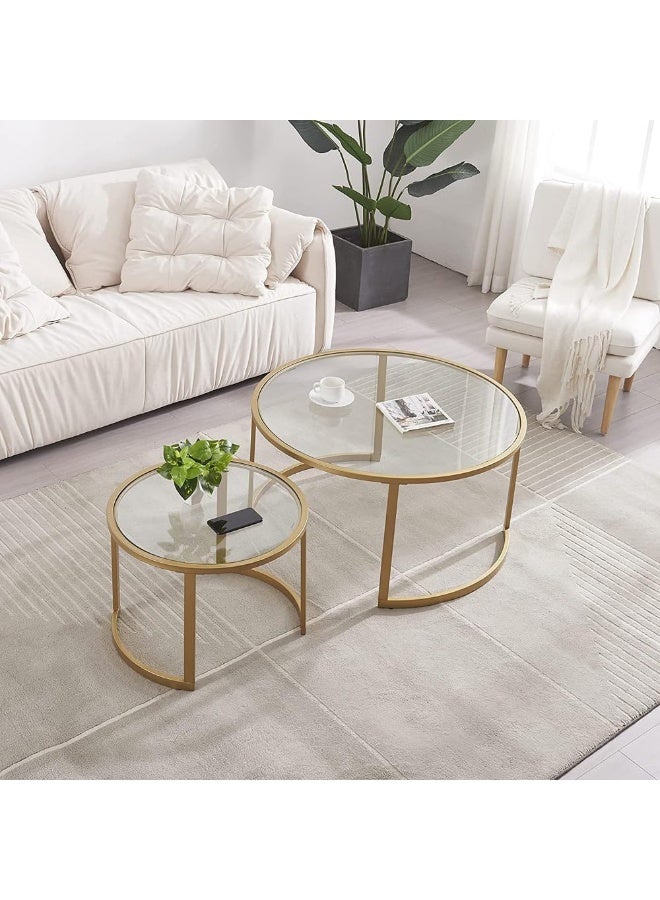 Hometaste Modern Metal Round Nesting Coffee Table 2-Piece Set - Stylish Living Room Center Table Ensemble - Contemporary Design For Sofa Side - Chic Addition To Your Home Decor Gold