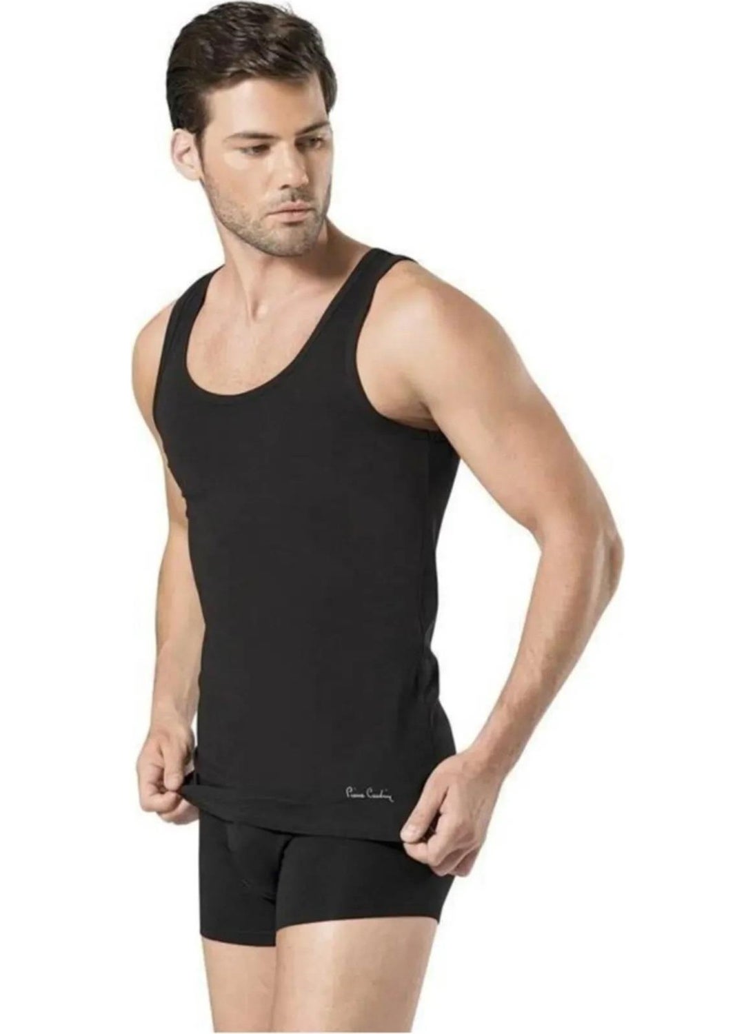 pierre cardin - 95% Cotton 5% Lycra Black Undershirt Boxer Set - Image 1