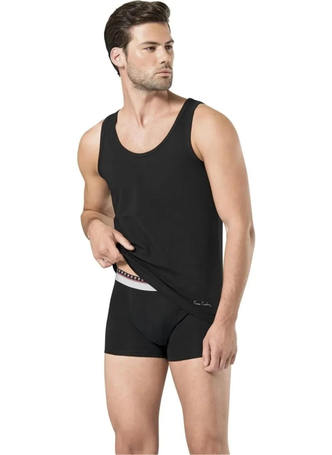 بيير كاردان 95% Cotton 5% Lycra Black Undershirt Boxer Set