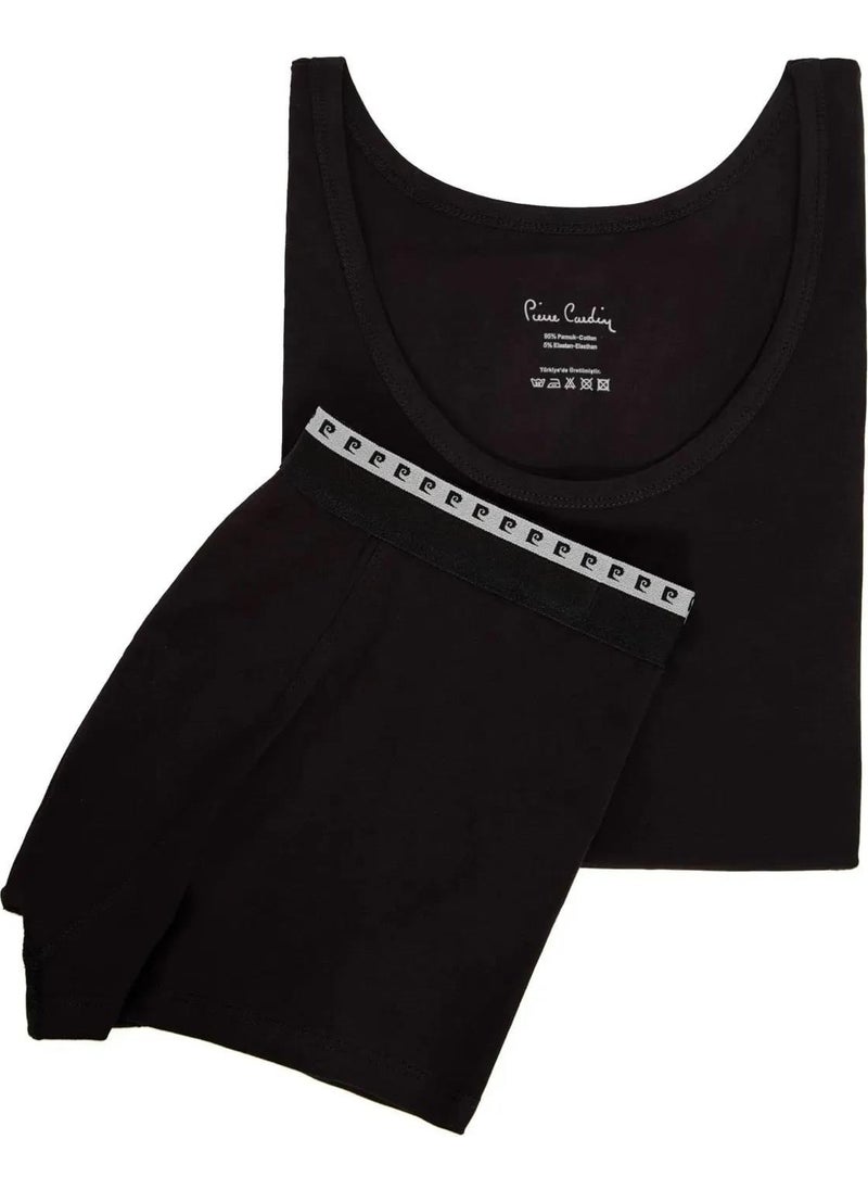 pierre cardin - 95% Cotton 5% Lycra Black Undershirt Boxer Set - Image 1