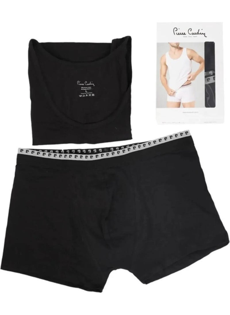 pierre cardin - 95% Cotton 5% Lycra Black Undershirt Boxer Set - Image 1