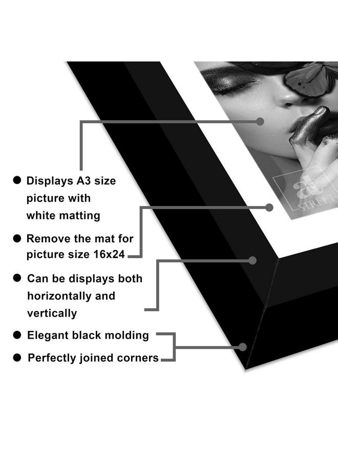 شارع الفن إطار صور حائط كبير الحجم من Art Street Synthetic Document، مجموعة من إطارين كبيرين للأعمال الفنية على الحائط والشهادات والصور والديكور المنزلي (16 × 24 بوصة، مبطن إلى: 12 × 16 بوصة - A3، أسود) - Image 3