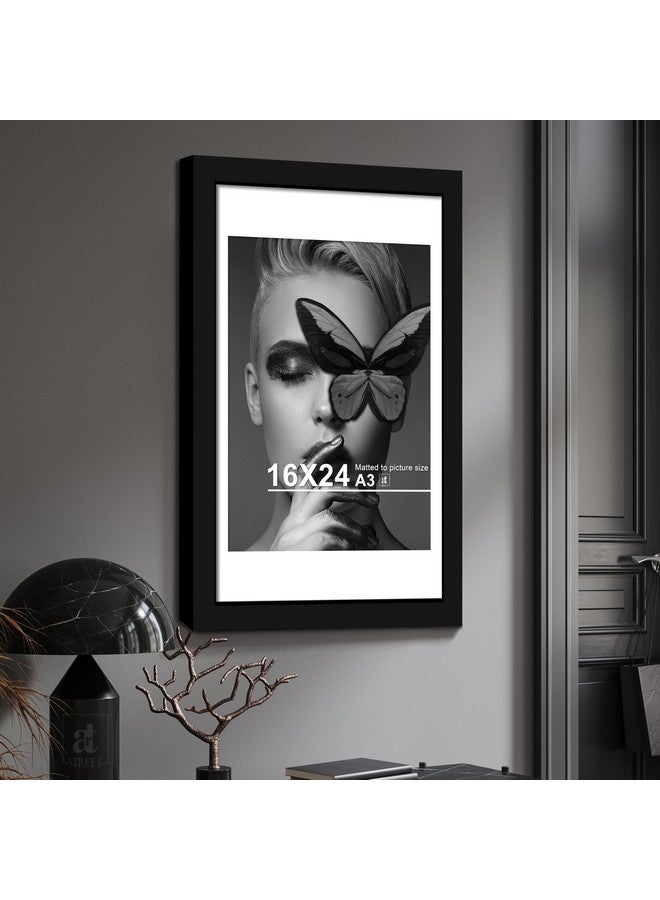 شارع الفن إطار صور حائط كبير الحجم من Art Street Synthetic Document، مجموعة من إطارين كبيرين للأعمال الفنية على الحائط والشهادات والصور والديكور المنزلي (16 × 24 بوصة، مبطن إلى: 12 × 16 بوصة - A3، أسود) - Image 2