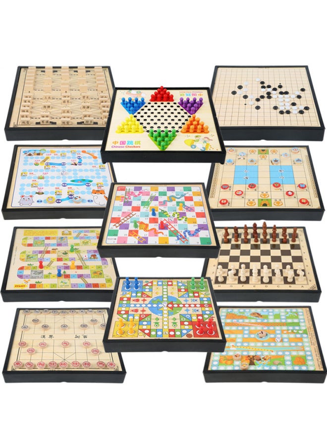 null - Flying Chess Gobang Checkers Chess Multi-functional Chessboard Combination Children's Interactive Board Game Educational Battle Toys-Specifications:Plastic Five-in-one (jump + Five + Fly + Cat + Snake) - Image 1
