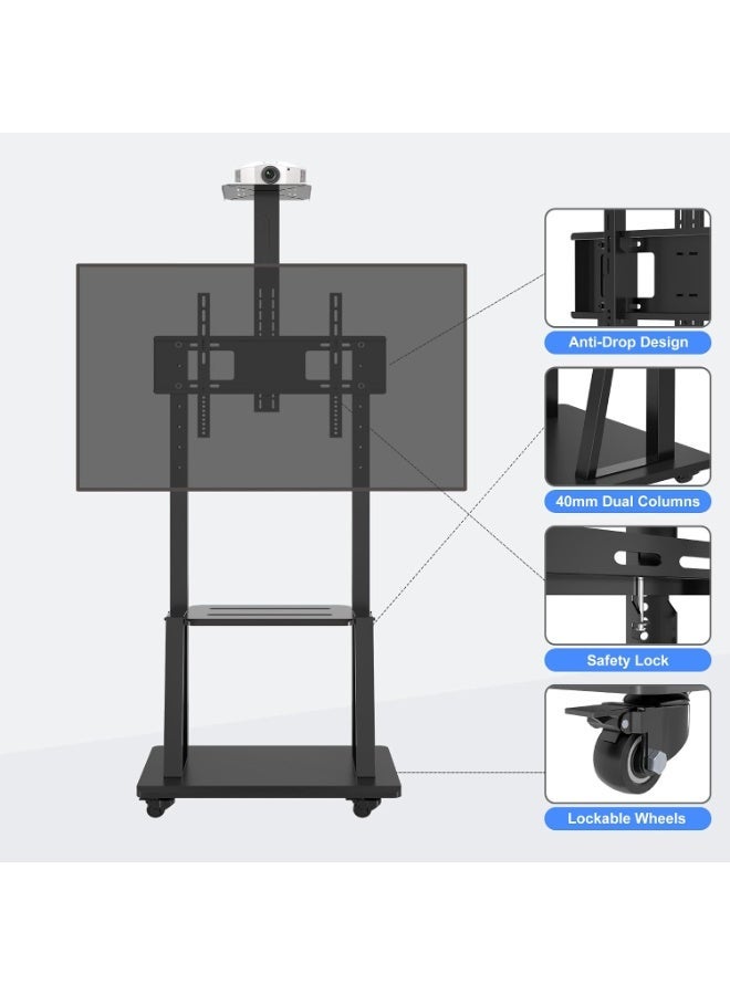 FlashHawk Mobile TV Cart for 60-100 inch LCD LED 4K Flat Curved TVs, 60 65 70 75 80 85 90 95 100inch, Heavy Duty Rolling TV Stand with Wheels, Max VESA 600x400 mm up to 220 lbs, Movable Floor Mount Stand with Shelf - Image 5