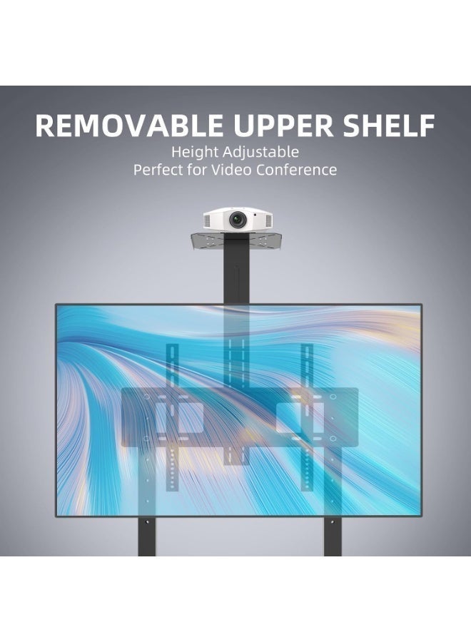 FlashHawk Mobile TV Cart for 60-100 inch LCD LED 4K Flat Curved TVs, 60 65 70 75 80 85 90 95 100inch, Heavy Duty Rolling TV Stand with Wheels, Max VESA 600x400 mm up to 220 lbs, Movable Floor Mount Stand with Shelf - Image 3