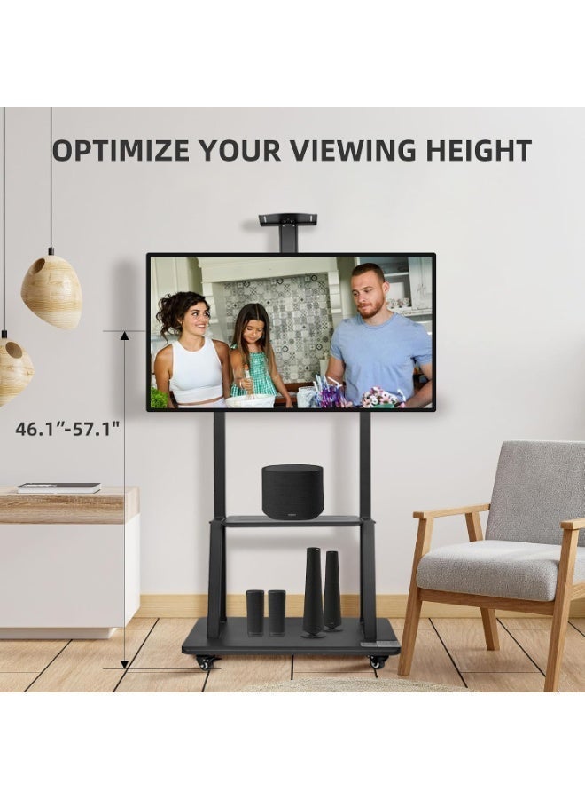 FlashHawk Mobile TV Cart for 60-100 inch LCD LED 4K Flat Curved TVs, 60 65 70 75 80 85 90 95 100inch, Heavy Duty Rolling TV Stand with Wheels, Max VESA 600x400 mm up to 220 lbs, Movable Floor Mount Stand with Shelf - Image 2