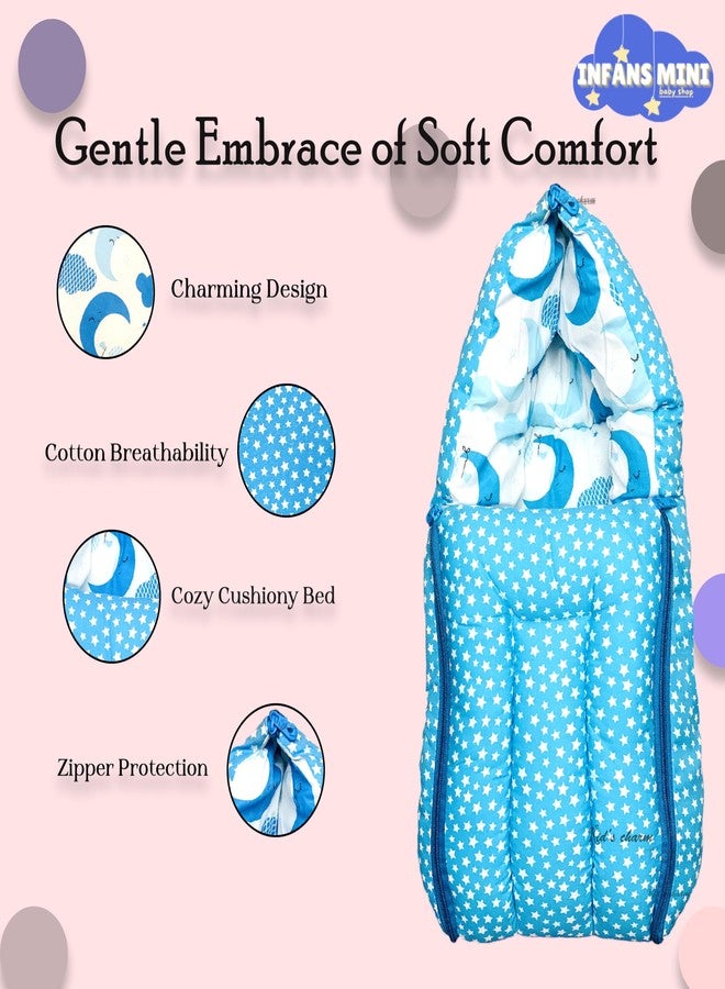 Infans Mini سرير أطفال صغير 3 في 1 من إنفانز، بتصميم نصف قمر وسحابة، مصنوع من القطن، قابل للطي، ومناسب للأطفال حديثي الولادة من عمر 0 إلى 4 أشهر (أزرق). - Image 4