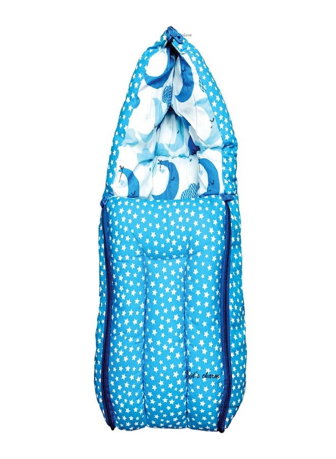 Infans Mini سرير أطفال صغير 3 في 1 من إنفانز، بتصميم نصف قمر وسحابة، مصنوع من القطن، قابل للطي، ومناسب للأطفال حديثي الولادة من عمر 0 إلى 4 أشهر (أزرق). - Image 1