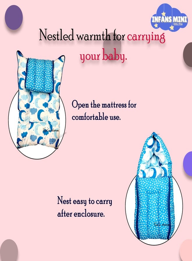 Infans Mini سرير أطفال صغير 3 في 1 من إنفانز، بتصميم نصف قمر وسحابة، مصنوع من القطن، قابل للطي، ومناسب للأطفال حديثي الولادة من عمر 0 إلى 4 أشهر (أزرق). - Image 3