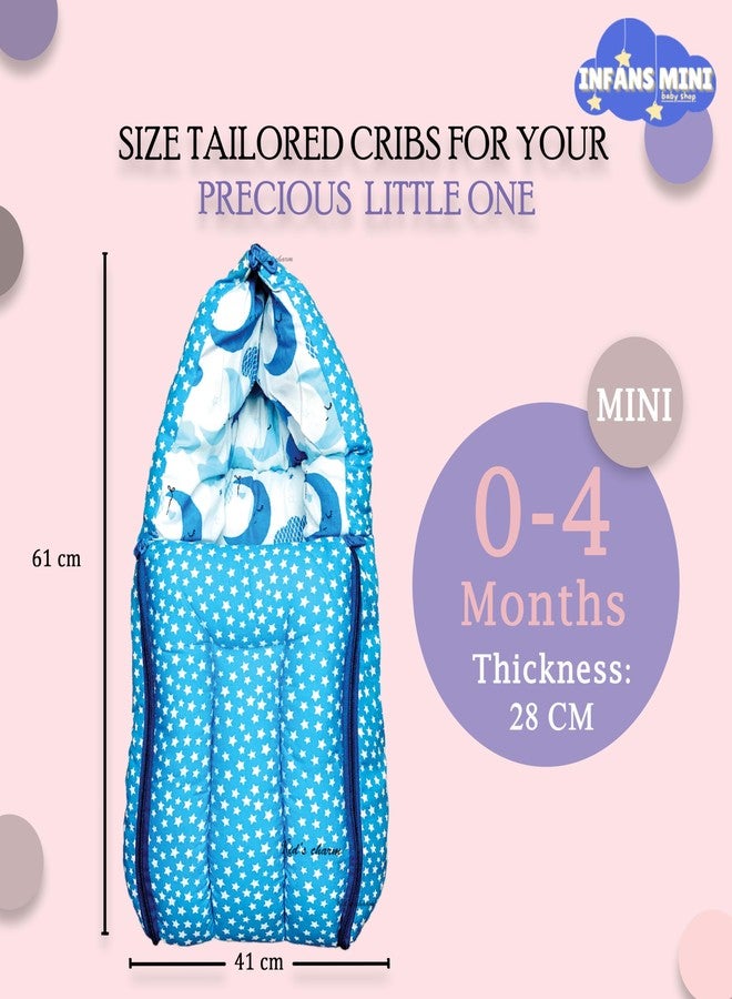 Infans Mini سرير أطفال صغير 3 في 1 من إنفانز، بتصميم نصف قمر وسحابة، مصنوع من القطن، قابل للطي، ومناسب للأطفال حديثي الولادة من عمر 0 إلى 4 أشهر (أزرق). - Image 2