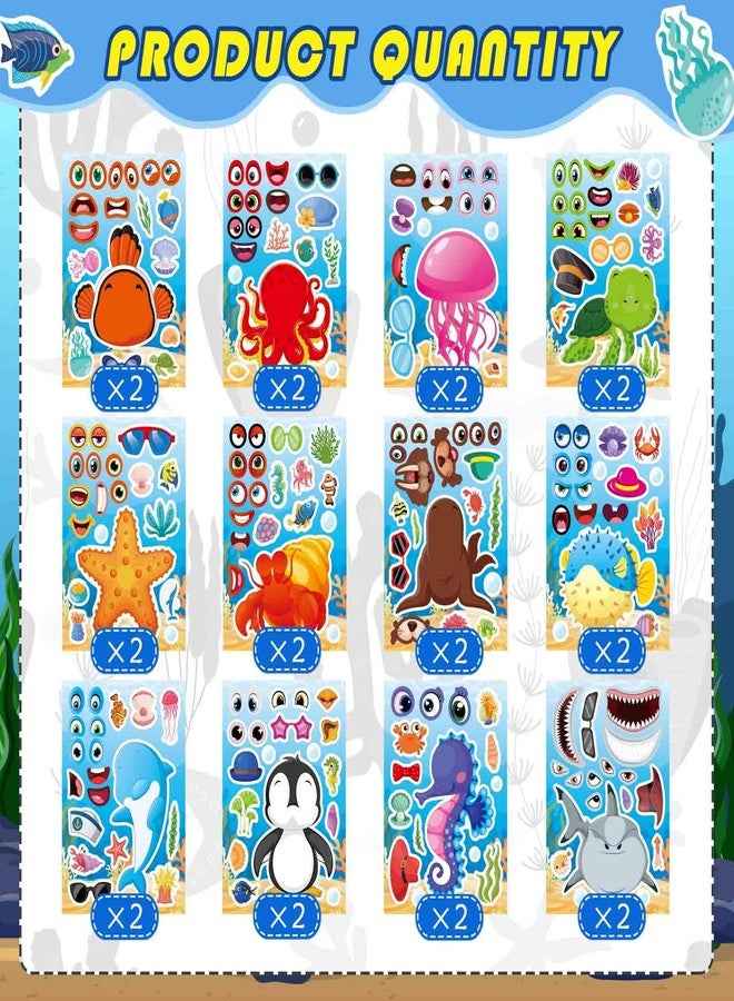 DUJAA 24PCS 8.26"x5.9" Ocean Stickers for Kids, Make Your Own Sea Animal Mix and Match Sticker Sheets, Make a Face Stickers, Summer Sticker for Kids 3-5 Birthday Party Favor, Teacher Reward - Image 3